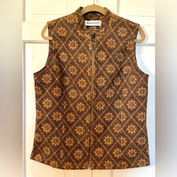 Vintage Appleseeds Brocade Floral Tapestry‎ Zip Vest Size L Goblincore Fairycore - Picture 1 of 7
